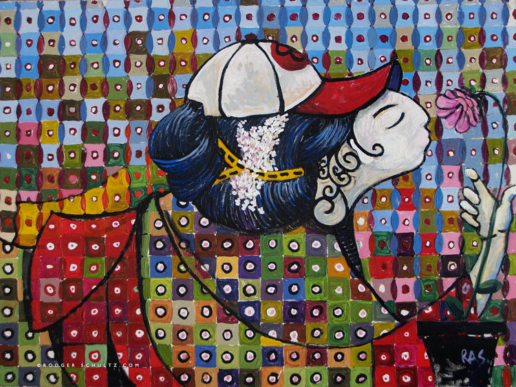 Girl Knitting With Fanciful Hat