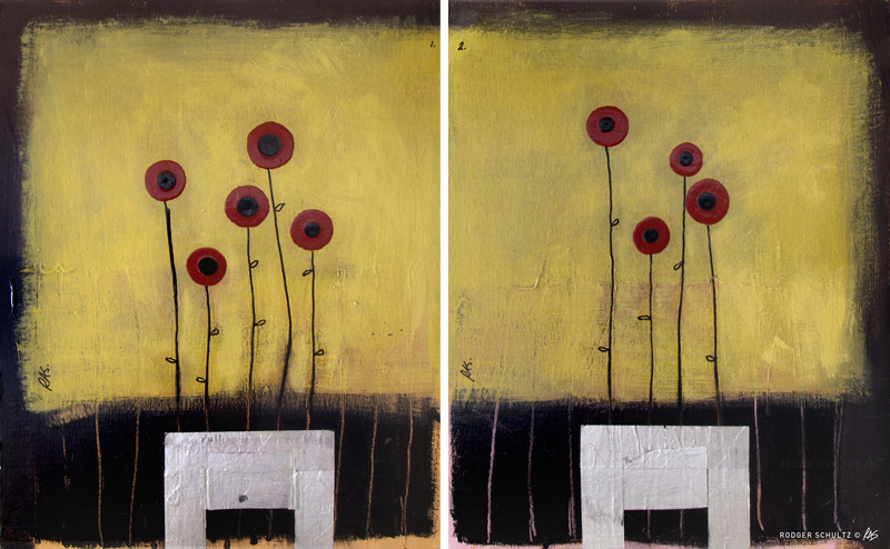 Poppies in Brown Vase